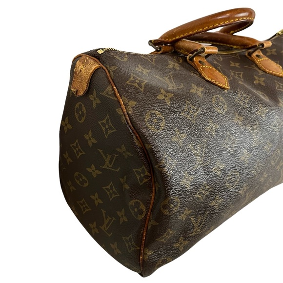 Vintage Authentic Monogram Louis Vuitton Brown Leather Speedy 35 Handbag Purse - Picture 4 of 14
